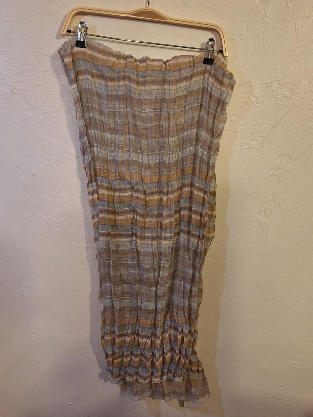 J. Jill Sanddune Multi-color Crinkly Sheer Rectangle Scarf 70" Beige Tan Blue